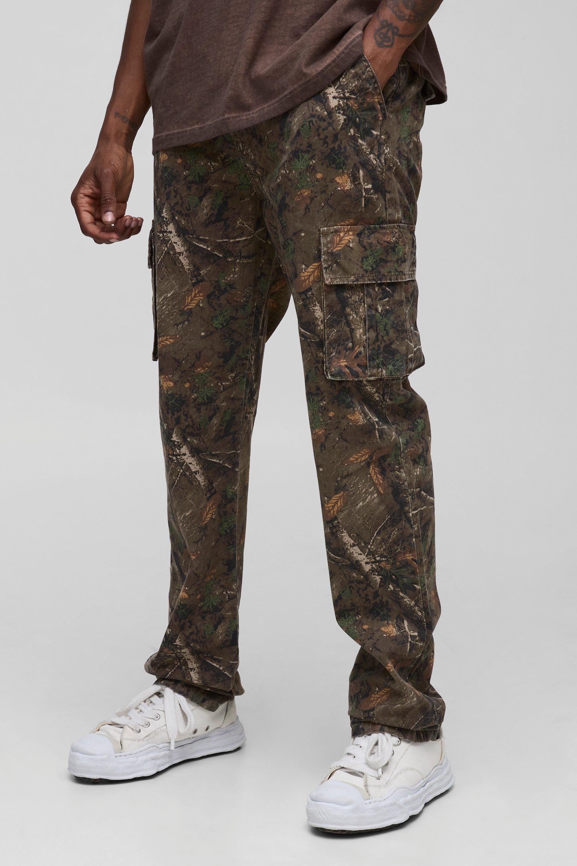 Boohoo Tall Gebleekte Camo Slim Fit Cargo Cargo Broek, Sand