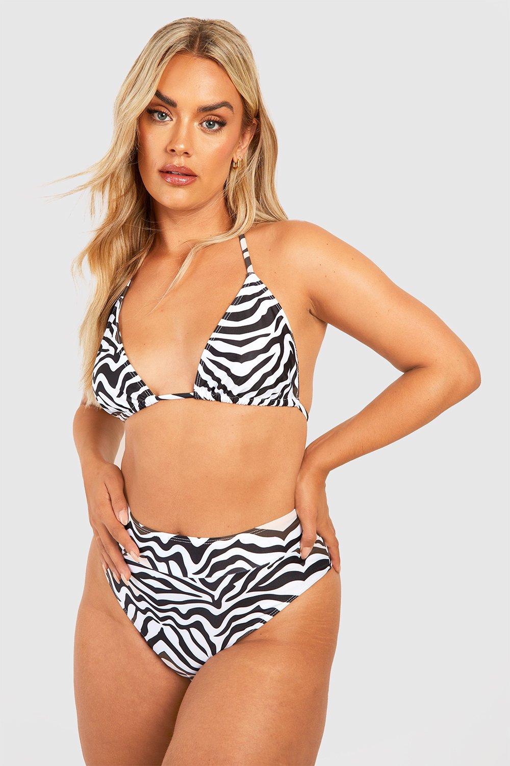 Boohoo Plus Zebraprint High Waist Bikini Broekje, Black