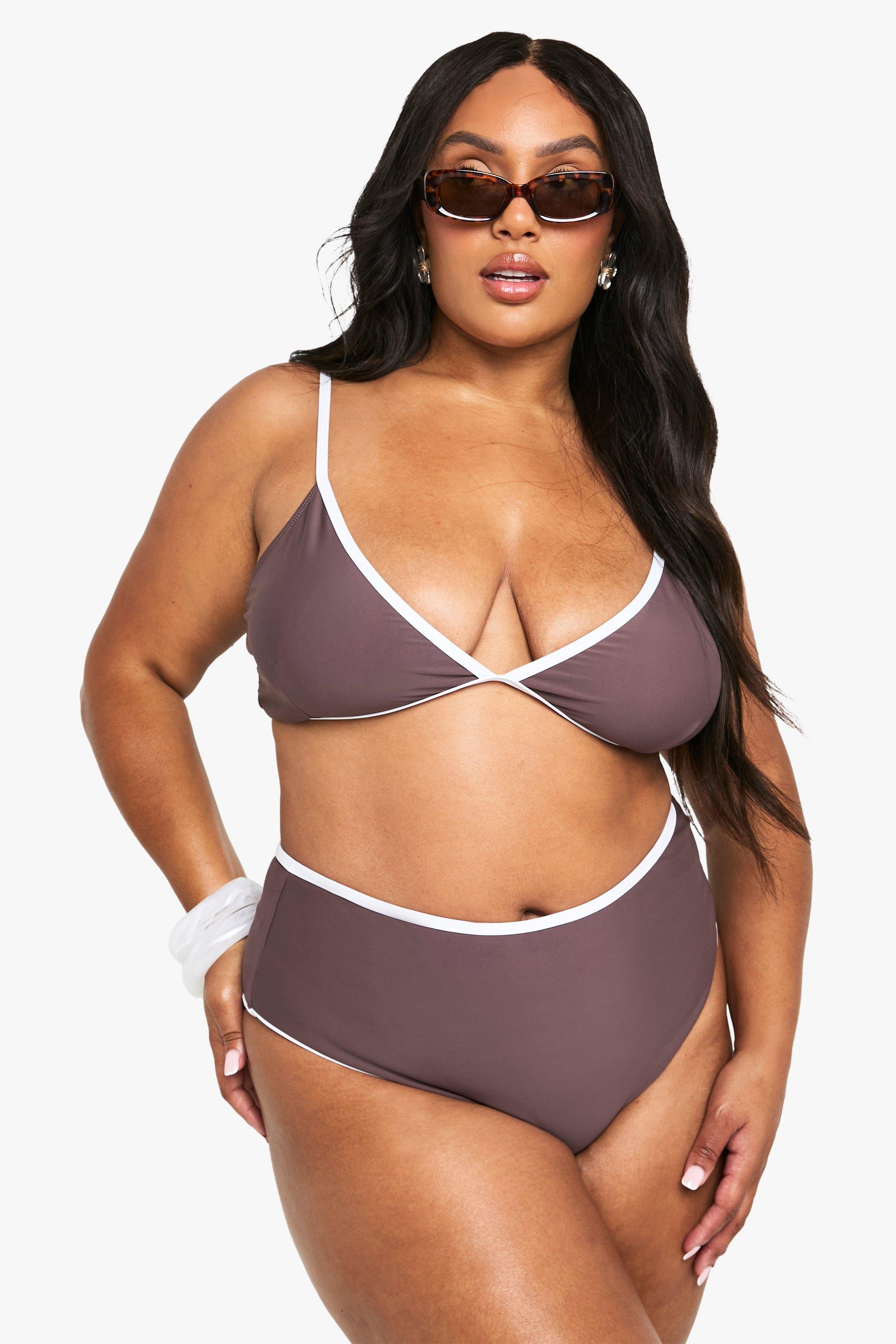 Boohoo Plus Corrigerend Corrigerend High Waist Bikini Broekje, Chocolate