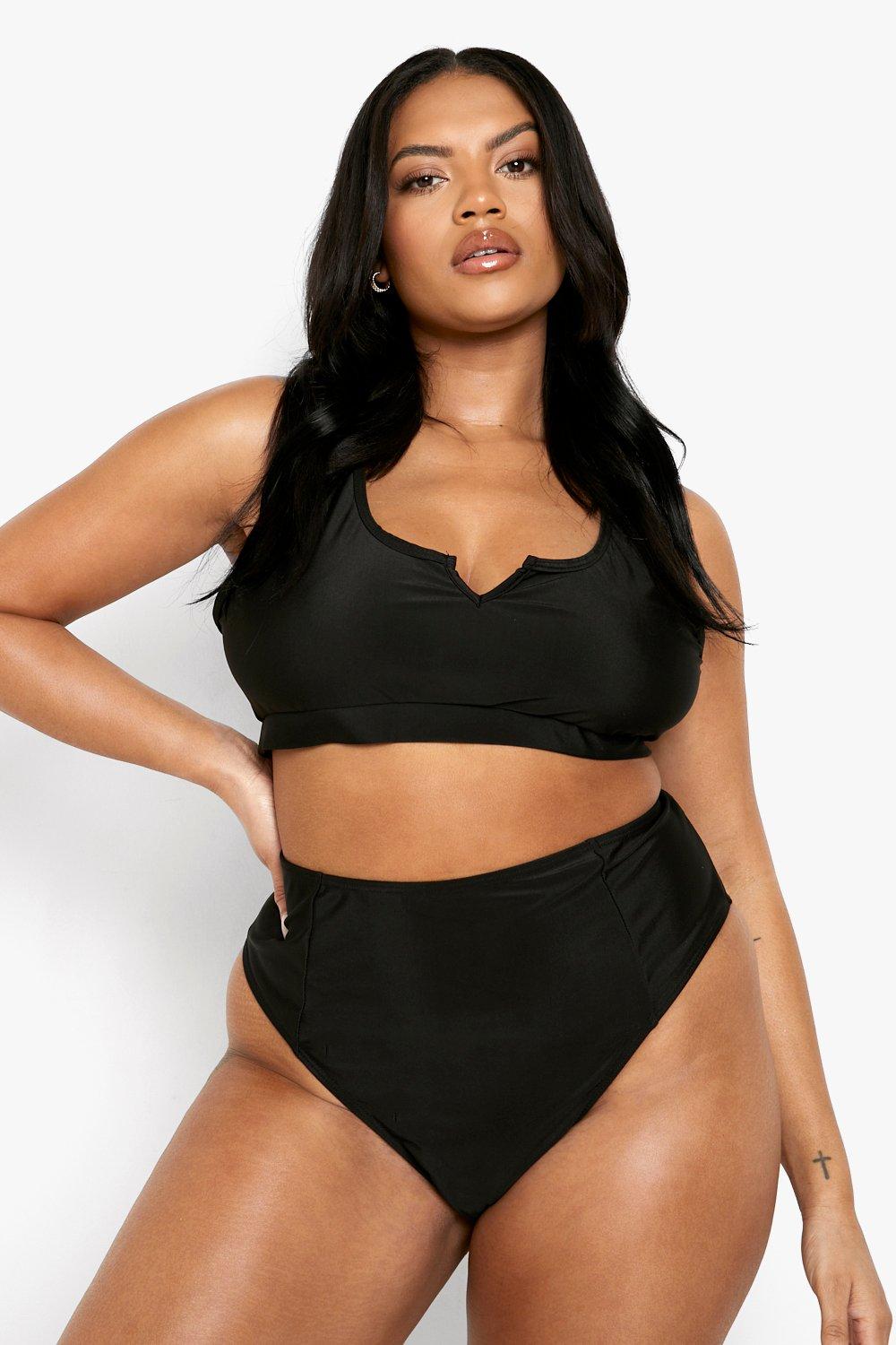 Boohoo Plus Essentials Bikini Broekje Met Hoge Taille, Black