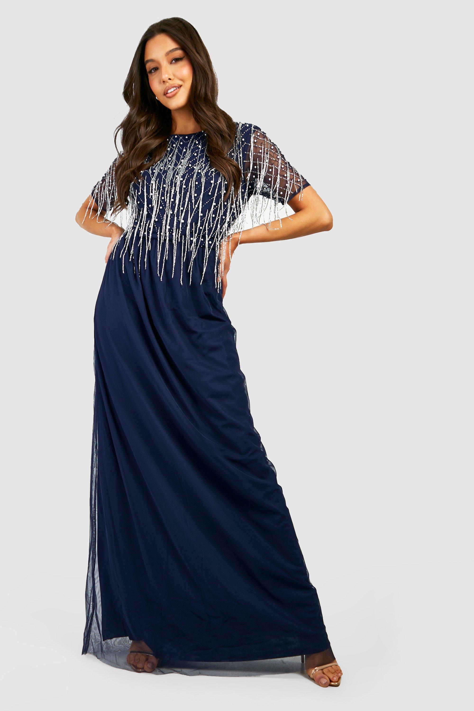 Boohoo Met De Hand Versierde Gerafelde Glitter Maxi Jurk Met Pailletten, Navy