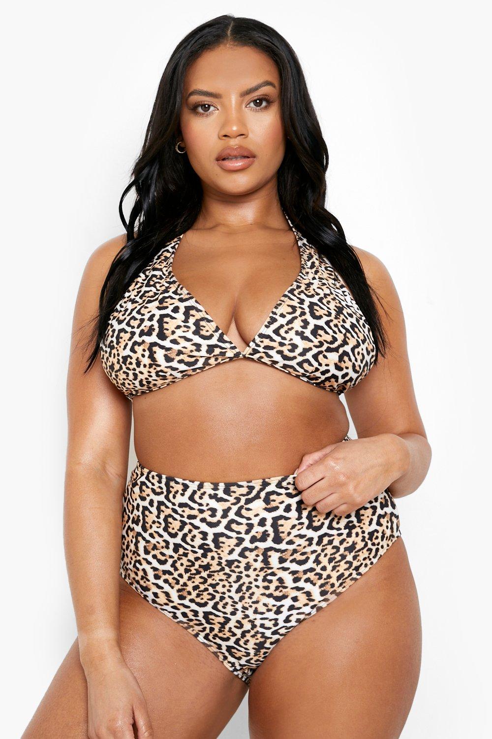Boohoo Plus Driehoekige Luipaardprint Essentials Bikini Top, Brown