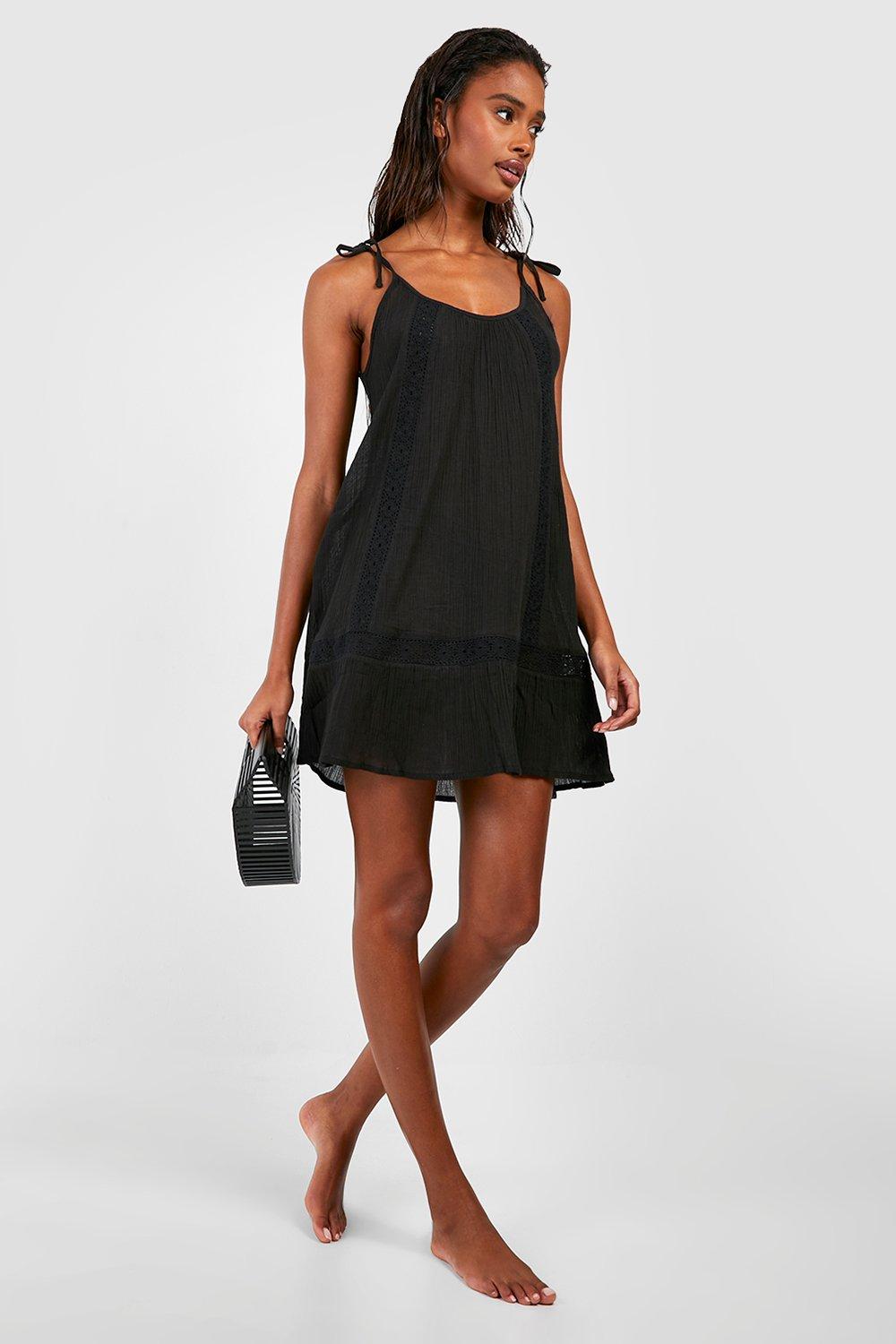 Boohoo Geborduurde Strandjurk, Black