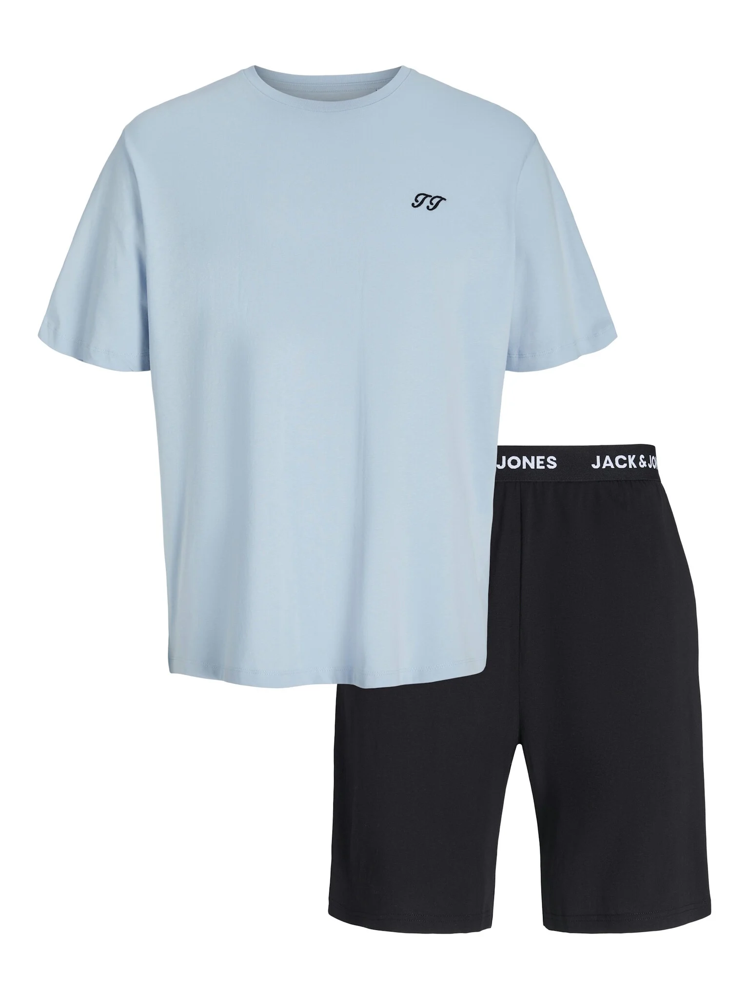 Jack & Jones Jongens korte shortama pyjamaset jacomaha ronde hals lichtblauw/zwart