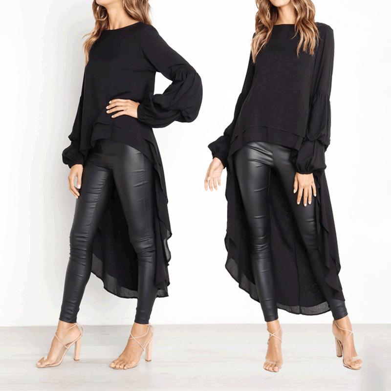91340802MA8PFML34B Dames herfst winter pullover chiffon shirt met lange mouwen onregelmatige chiffon top voor dames S wit