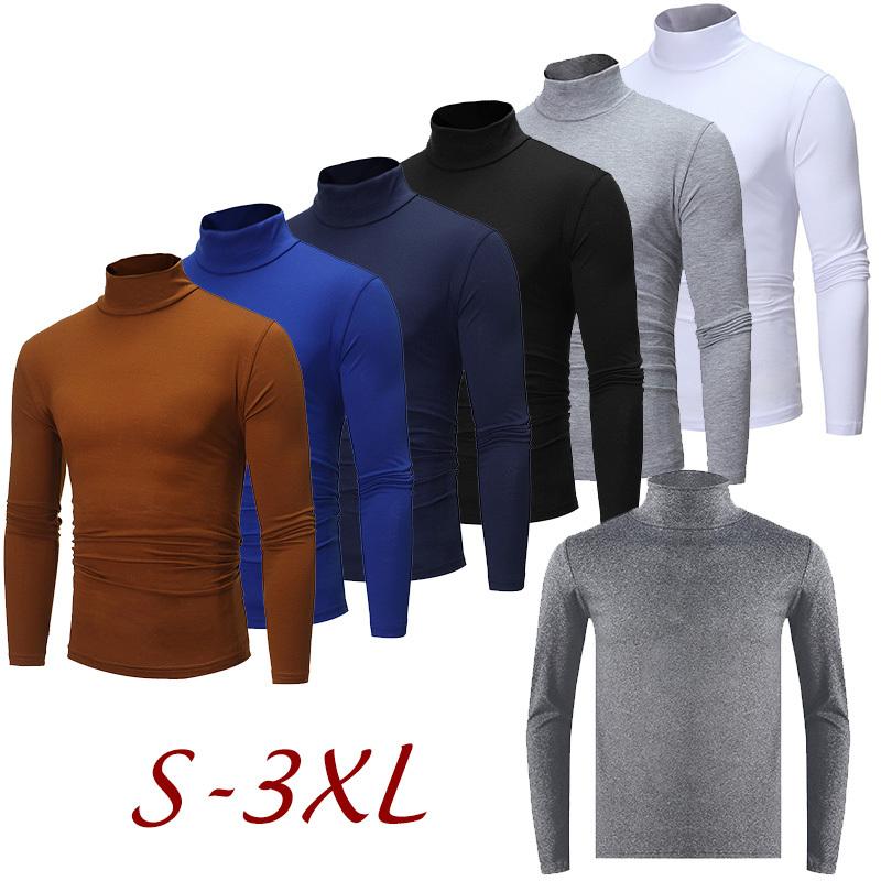 Manyakai Heren T-shirt met lange mouwen Coltrui Jumper Ondershirt Hoge hals Tee Tops Pullover M zwart