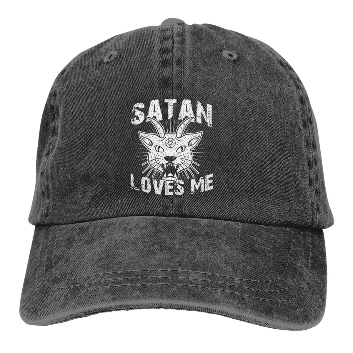 91510107MAC1P63Q47 Pure Kleur Papa Hoeden Satan Loves Me vrouwen Hoed Zonneklep Baseball Caps Baphomet Satan Lucifer Pet One Size