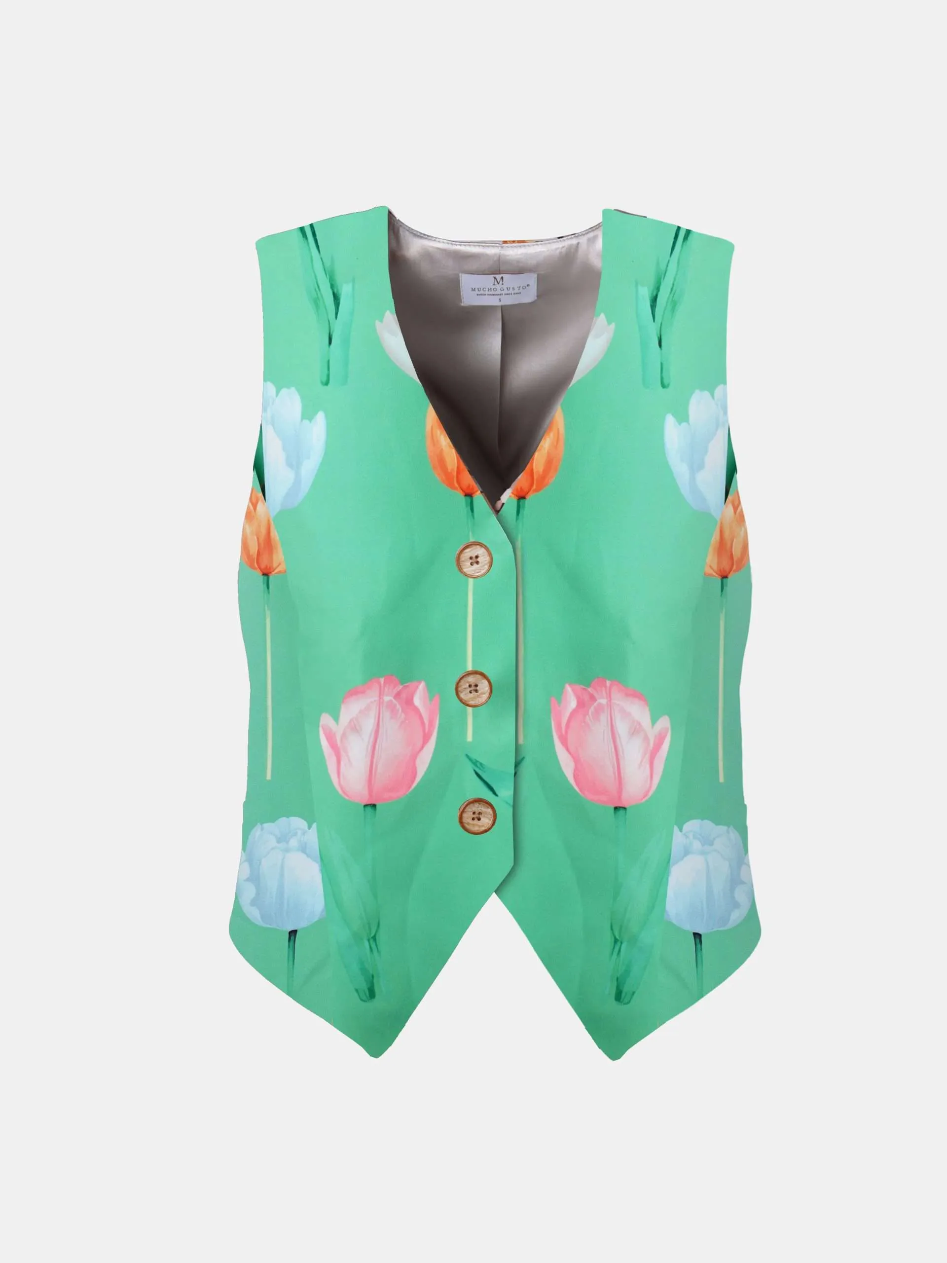 Mucho Gusto  gilet lesbos groene tulpenprint