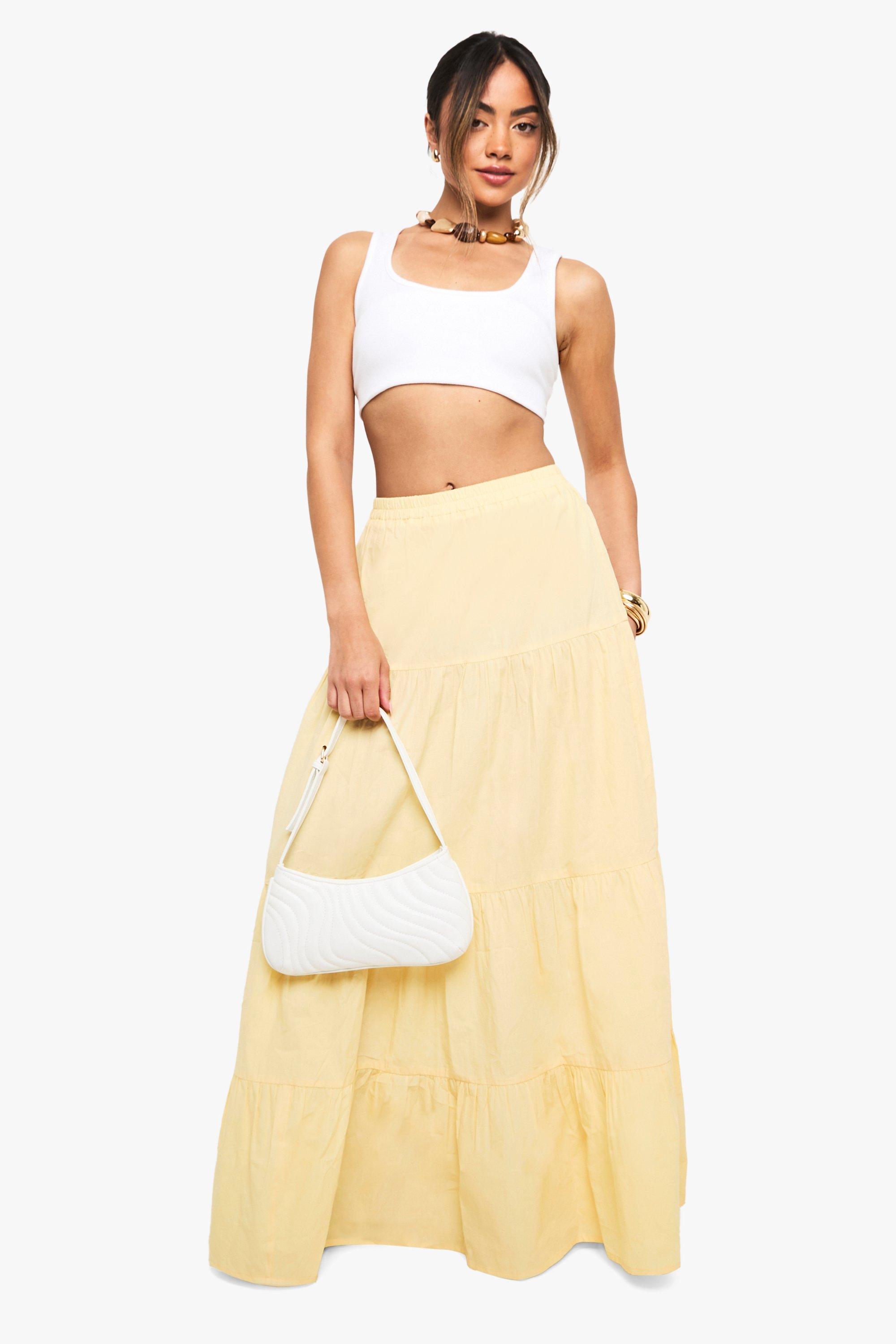 Boohoo Poplin Tiered Maxi Skirt, Lemon