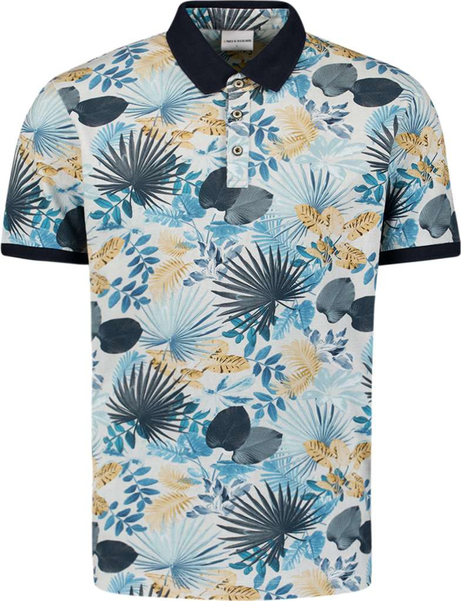 No Excess Polo pique allover printed blue