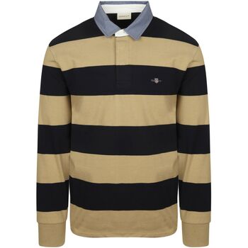Gant Sweater  Heavy Rugger Shield Longsleeve Polo Streep Navy Beige