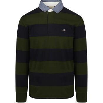 Gant Sweater  Heavy Rugger Shield Longsleeve Polo Streep Navy Groen