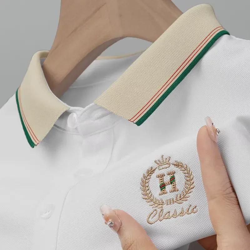 VantaGoods 2024 Heren Geborduurd Polo: T-shirt met korte mouwen en all-match zakelijk casual L beige