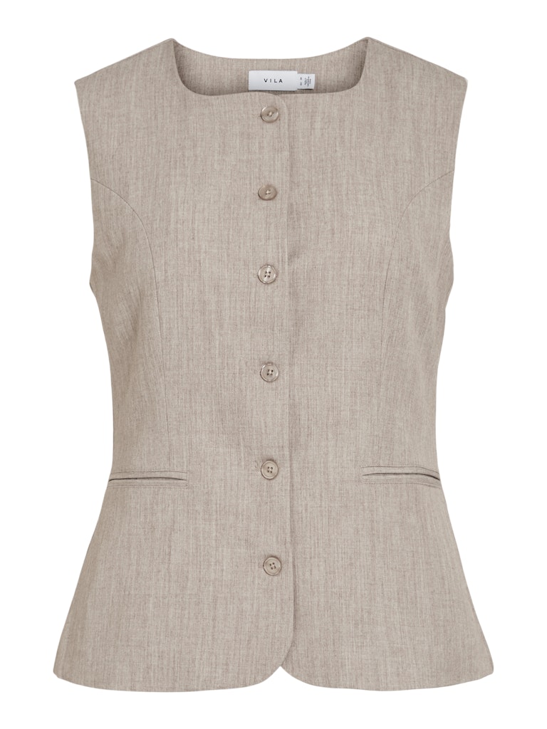 Vila Vivarone sl square neck long vest zand