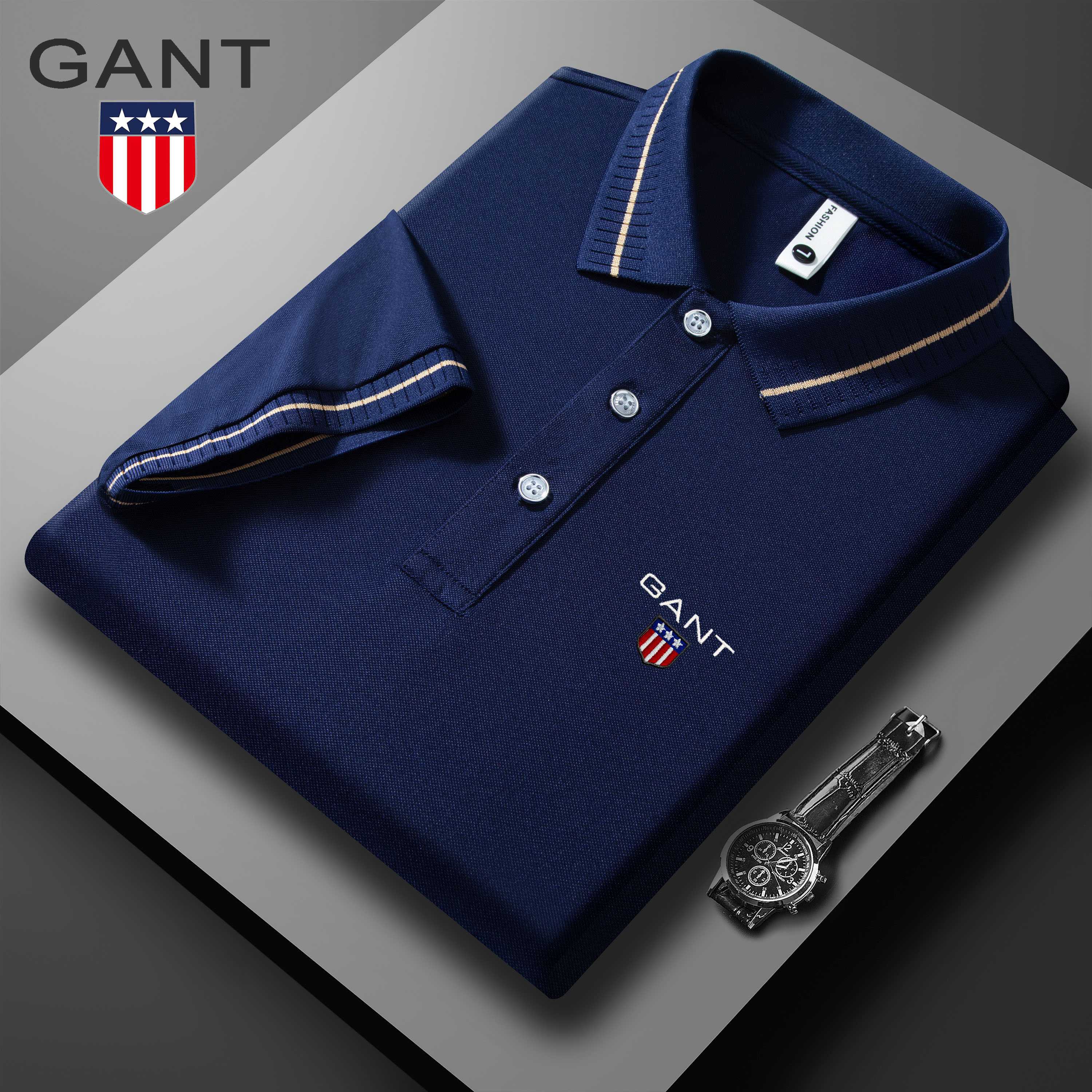 Gant 2025 Zomer Nieuw Sport Casual Geborduurd Revers T-shirt Vochtafvoerend en Zweet afvoerend Poloshirt L zwart