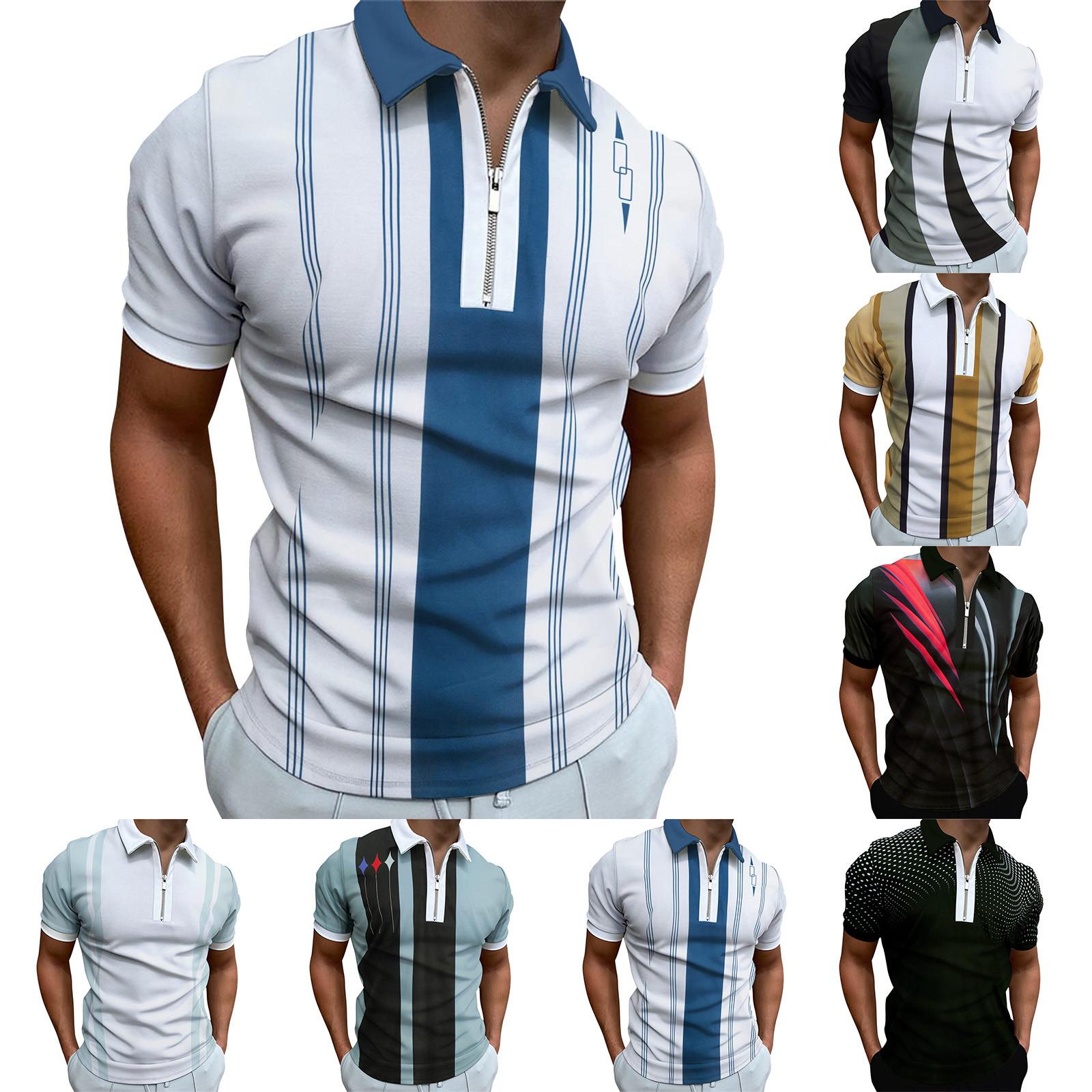 Wahaha123 Herenoverhemd Golfshirt Retro kleurcontrast Buiten Straat Korte mouwen Button-Down Print Kleding Kleding Modeontwerper Casual Ademend XXL zwart