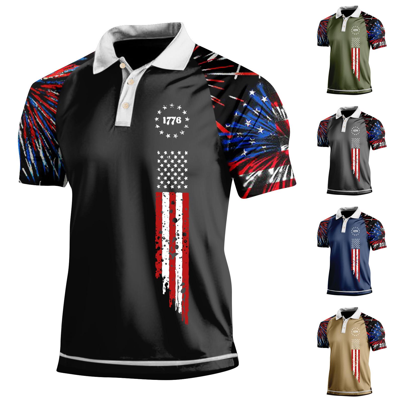 Wahaha123 Golfshirt voor heren Casual Sport V-hals Geribbelde kraag Korte mouw Mode Casual Effen Kleur Effen Lente en zomer Normale pasvorm XXXXL kaki