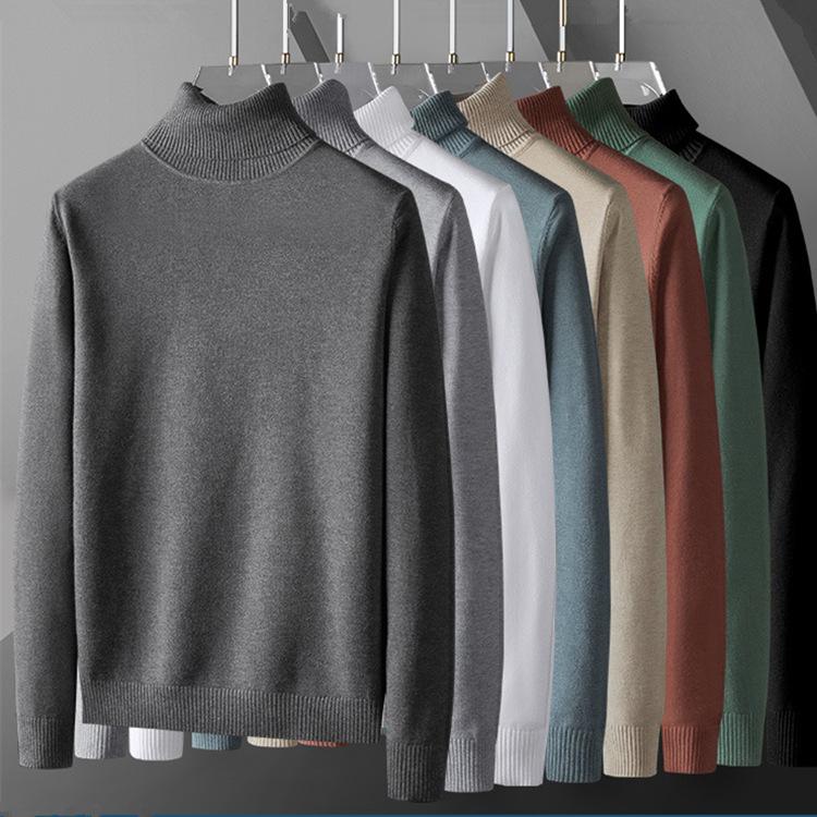 Pray Love-Men Clothing Sleek and Elegantly Sweatwear Mens Anti-pilling High Quality Knitted Turtleneck Sweater Slim Fit Long Sleeve Pullover Solid Color Trend Men Clothing L