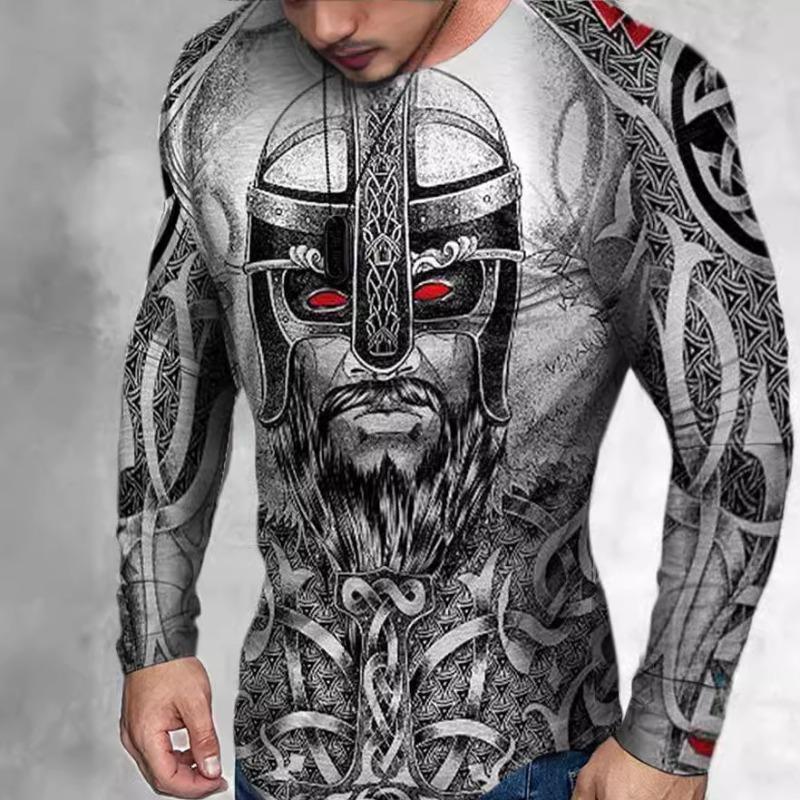 HerSight Heren lente- en herfst T-shirt met lange mouwen Heren losse ronde hals hoodie 3D-geprint bedrukte top met lange mouwen 6XL