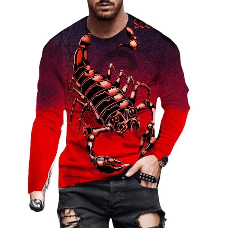 HerSight Heren lente- en herfst T-shirt met lange mouwen Heren losse ronde hals hoodie 3D-geprint bedrukte top met lange mouwen 6XL