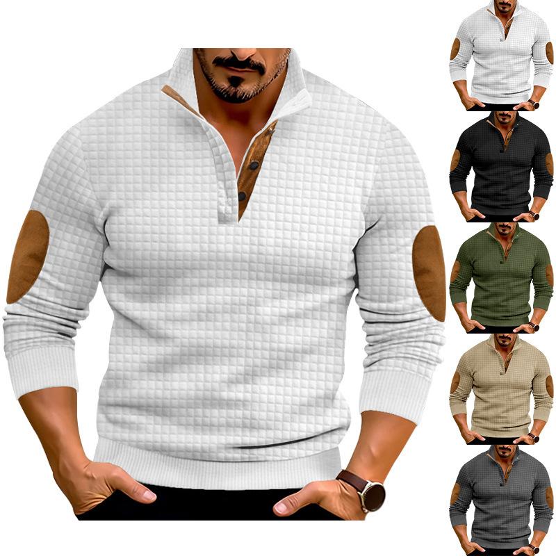 Fashion human Mode Heren Outdoor Casual Staande Kraag Lange Mouw Kleurblokkering Kleine Vierkante Gebreide Pullover Sweatshirt XXXL wit