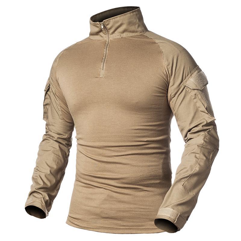 Mi-Fashion Legeruniform voor heren, gevechtsshirts met lange mouwen, effen katoen, militair tactisch T-shirt M zwart