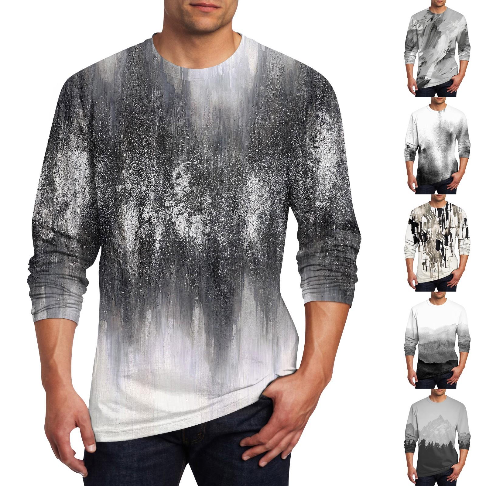 Wahaha123 Heren T-shirt O-hals Kleding Kleding Buiten Lange Mouw Print Modeontwerper Vintage XXXXL
