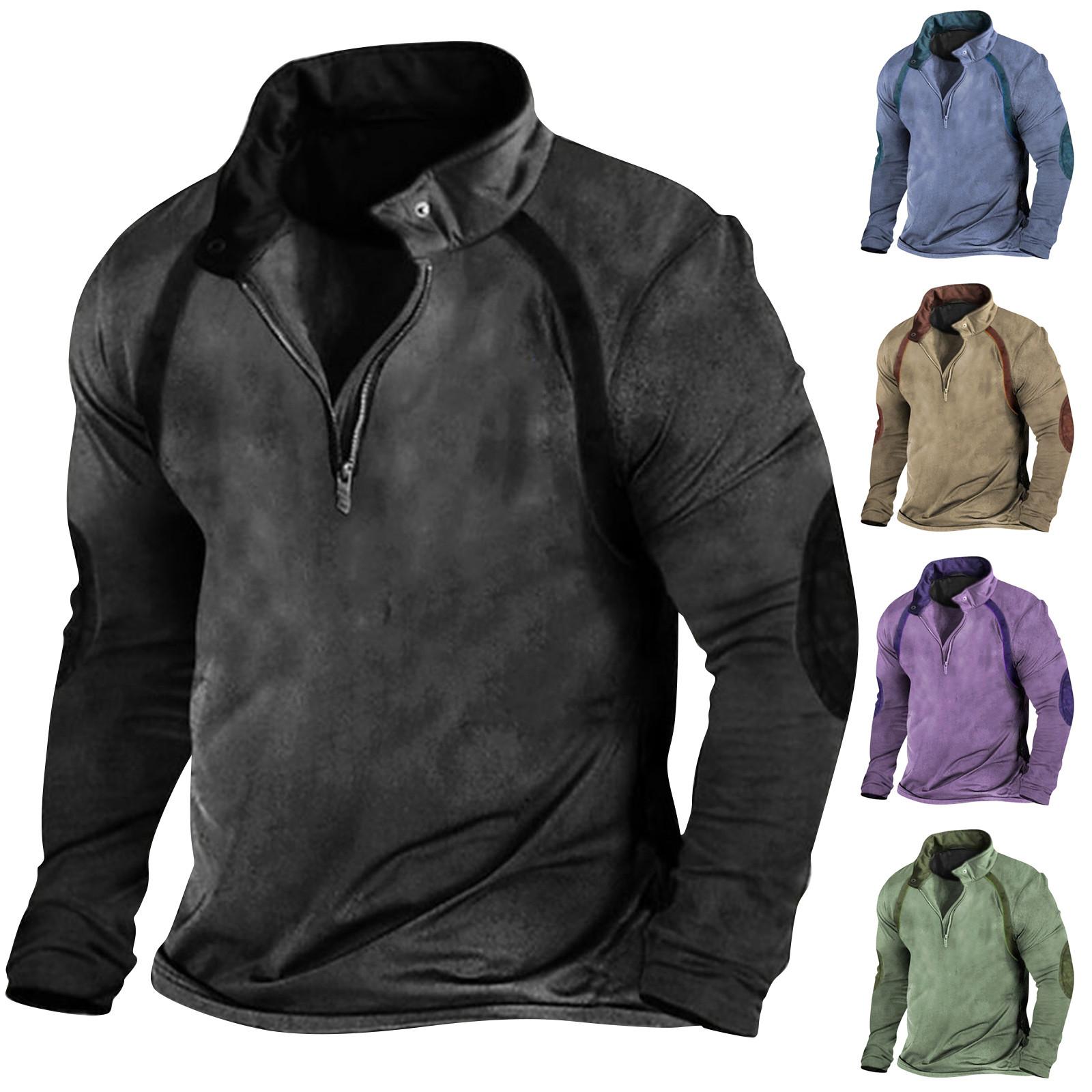Wahaha123 Heren Vintage High Neck Top Half Zip Sport Lange Mouw Trui XXXXL paars
