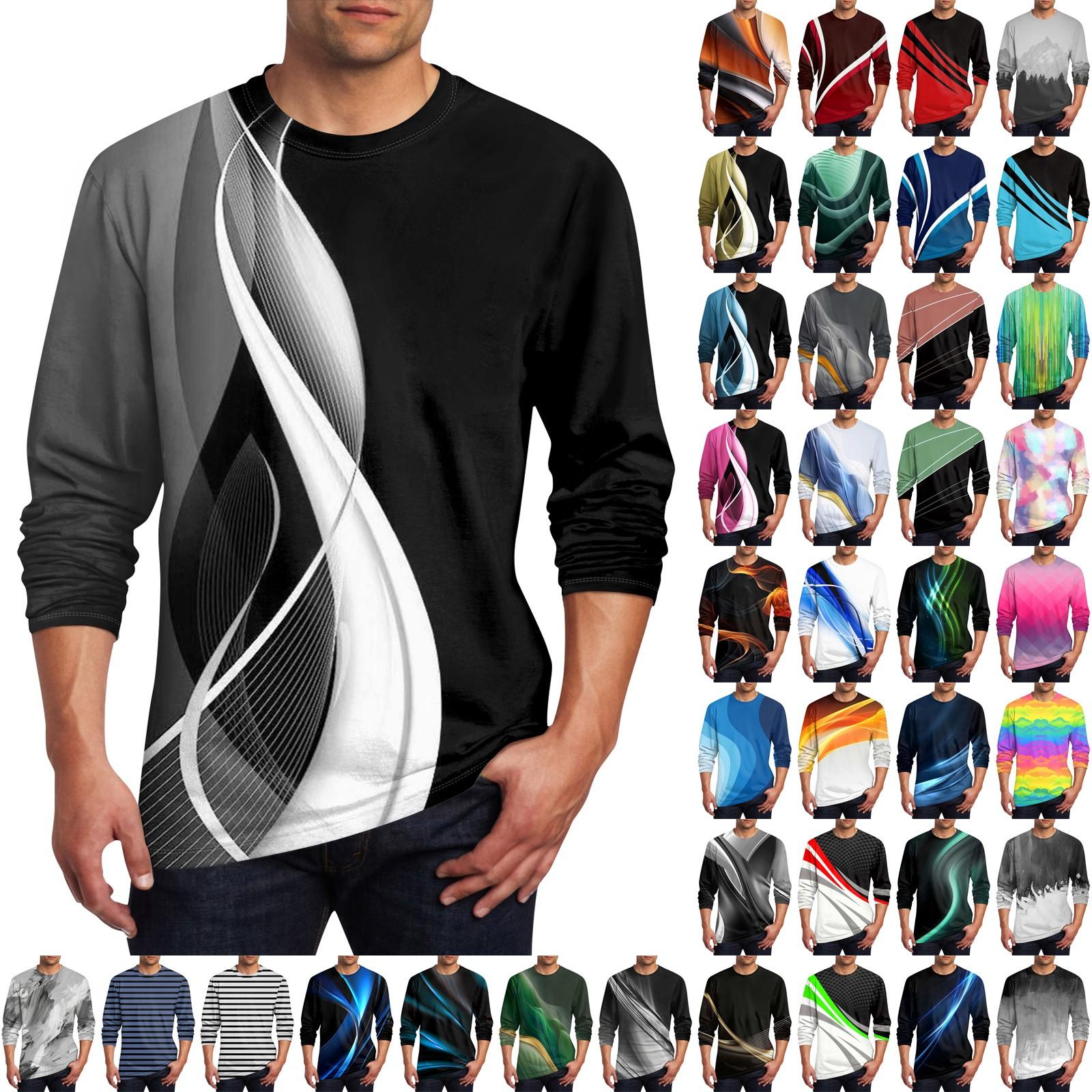Wahaha123 Heren T-shirt O-hals Kleding Kleding Buiten Lange Mouw Print Modeontwerper Vintage M