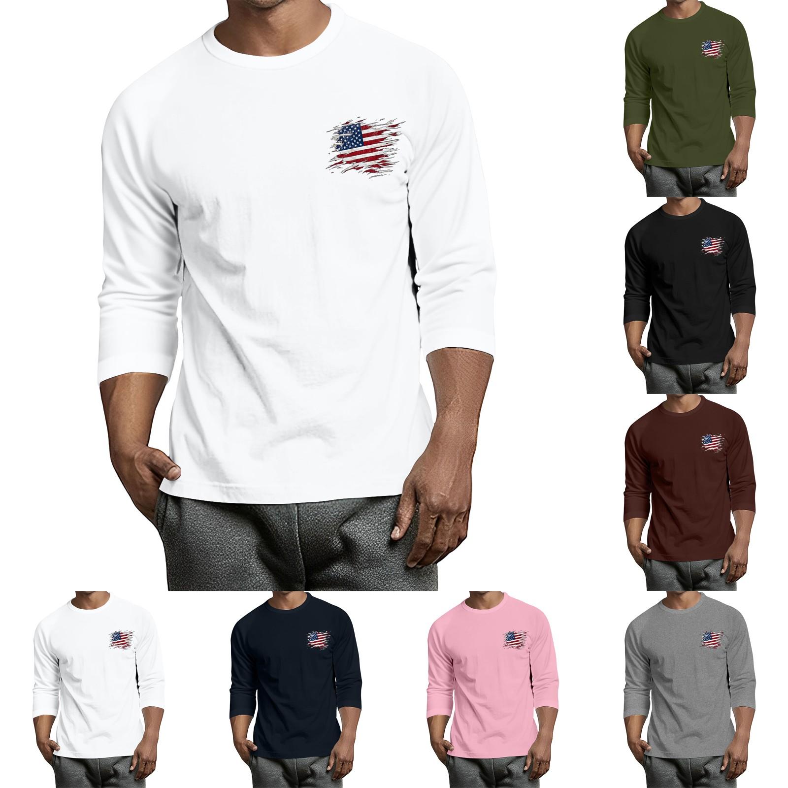 Master key Men's casual and fashionable printed collar three-quarter sleeve top T-shirt S wijn