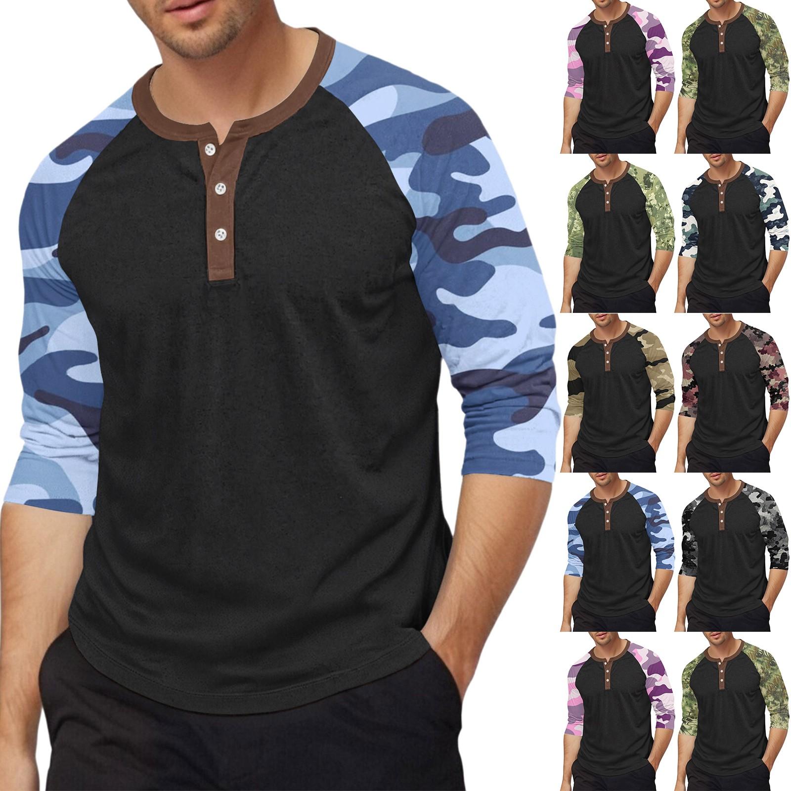 Master key Men's top with three-quarter sleeves and camouflage print XXXL wijn