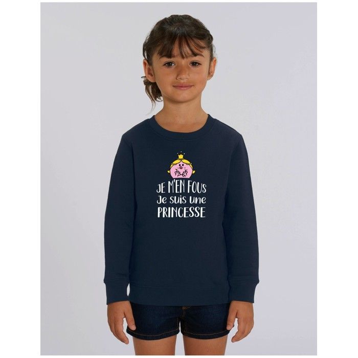 MANI TEXTILE Sweatshirt - Monsieur Madame - Je m'en fou je suis une princesse - Bleu - Manches longues - Enfant