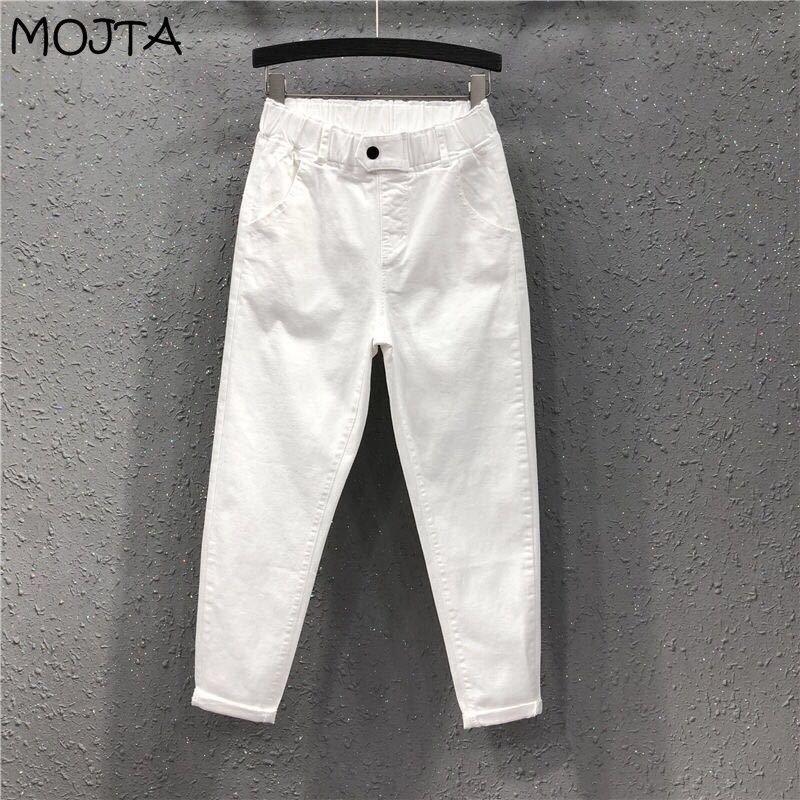 MOJTA Grote maat jeans Dames negenpunts casual broek Lente en herfst Losse en dunne elastische taille Voetenbroek Harembroek L kaki