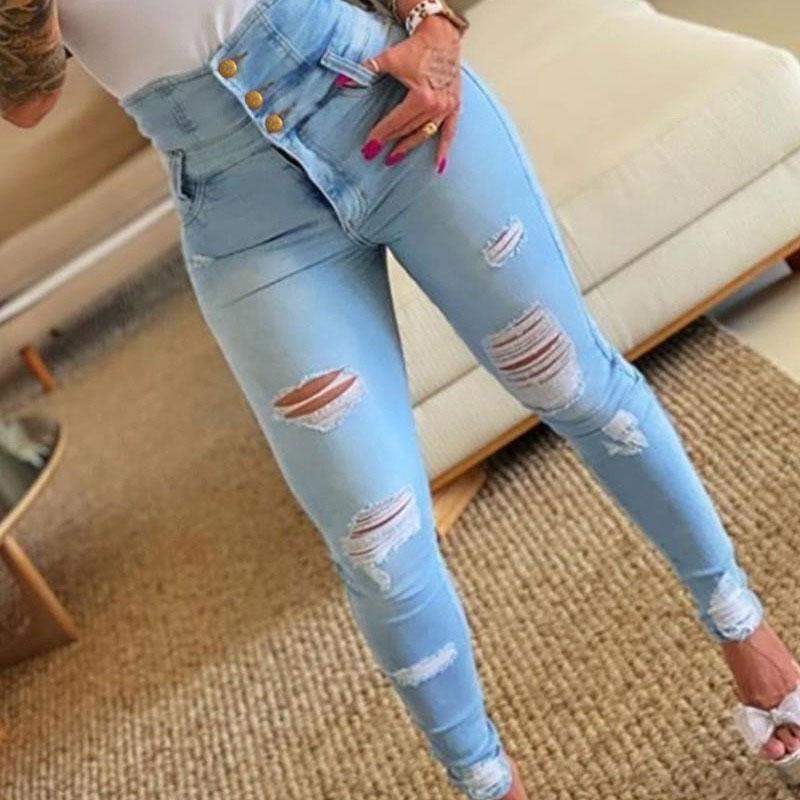 Omena High-Waist Ripped Personality Trend Damesjeans M blauw