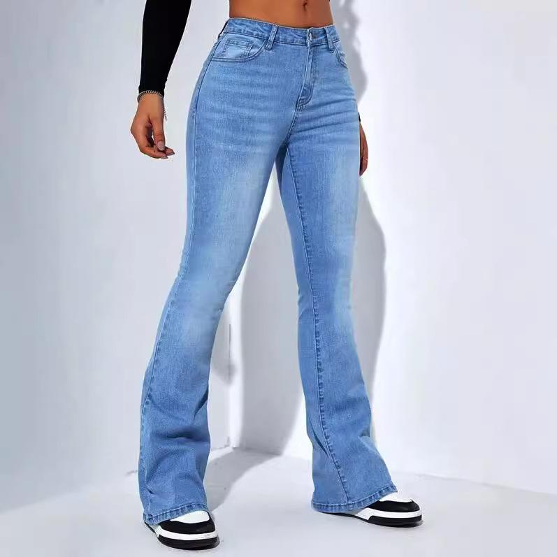 Roser Dames Hoge Taille Elastische Wijde Pijp Jeans Vrouwelijk Vintage Slim Fit Uitlopende Broek Dames Denim Broek M lichtblauwe kleur