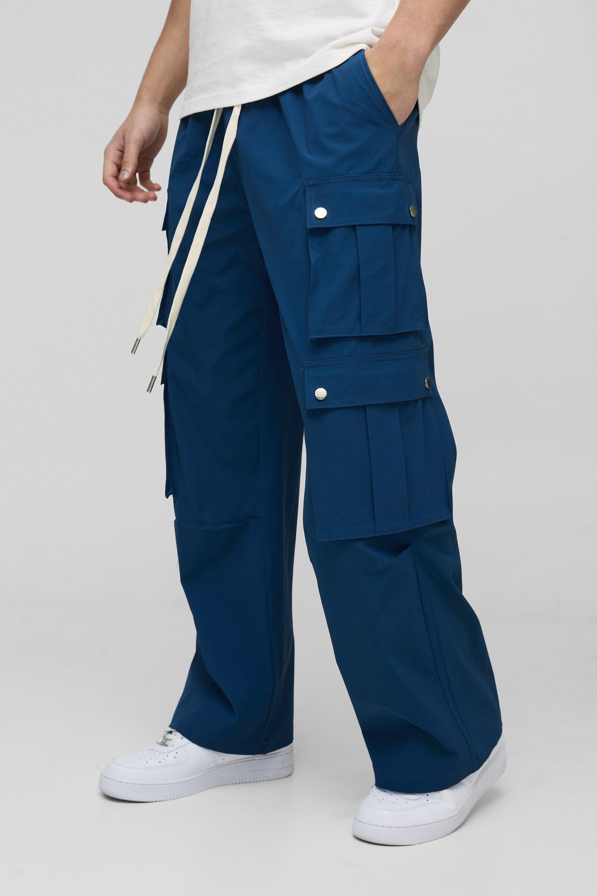 Boohoo Ribfluwelen Wide Leg Cargo Broek Met Zakken, Navy