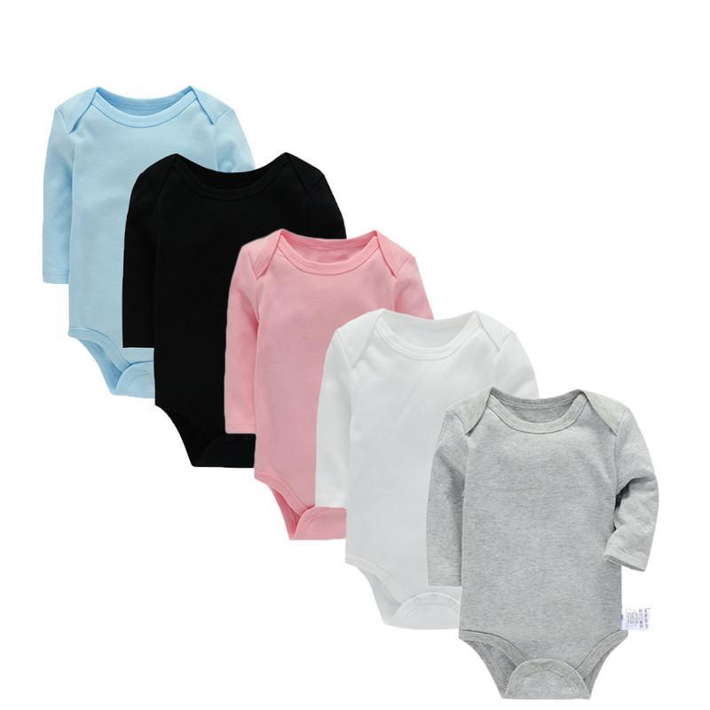 Lawadka 3-24M Vier seizoenen katoenen bodysuit voor pasgeborenen lange mouwen baby meisjes jongens kleding jumpsuit effen baby rompers 3M roze