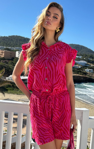 Jurkjes Ruffle Short Zebra Print Fuchsia