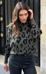 Jurkjes Debby Sweater Leopard Legergroen