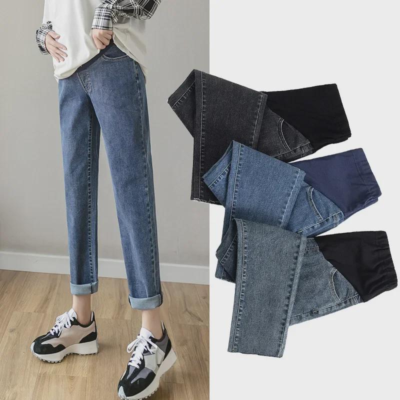 StrideBox Maternity Loose Fit Wide-Leg Denim Harem Pants for Autumn/Winter Medium grijze kleur/blauw