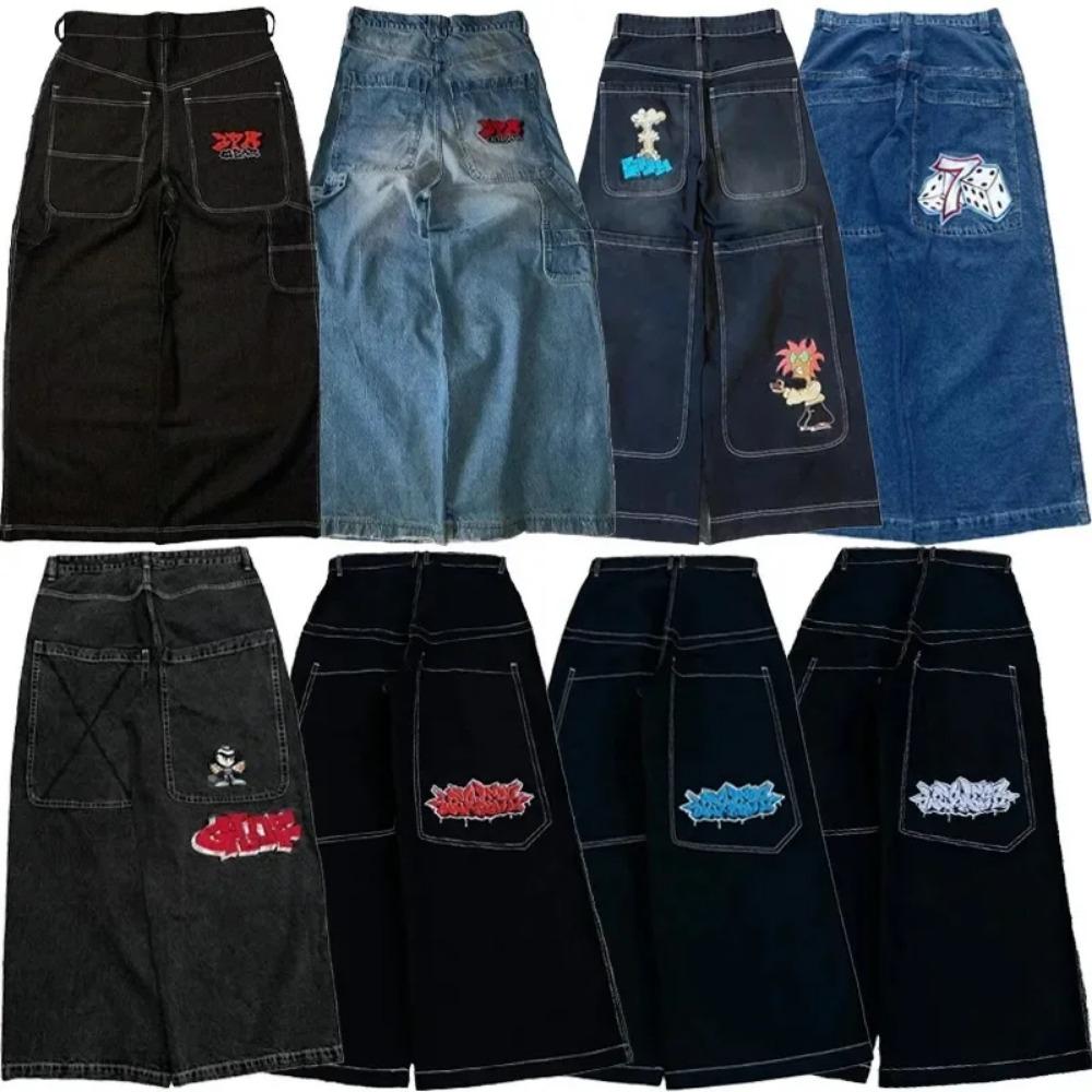 Tinicoo Harajuku Goth Mode Y2K Baggy Jeans Vintage Geborduurde Hoge Kwaliteit Jeans Mannen Vrouwen Hip Hop Streetwear Casual Wijde Pijpen Jeans M