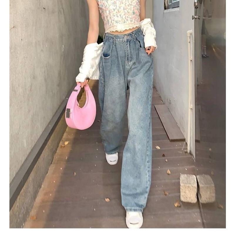 ET40YY Vintage hoge taille drag jeans zomer losse dunne grote maat rechte wijde pijpen broek damesjeans XL zwart