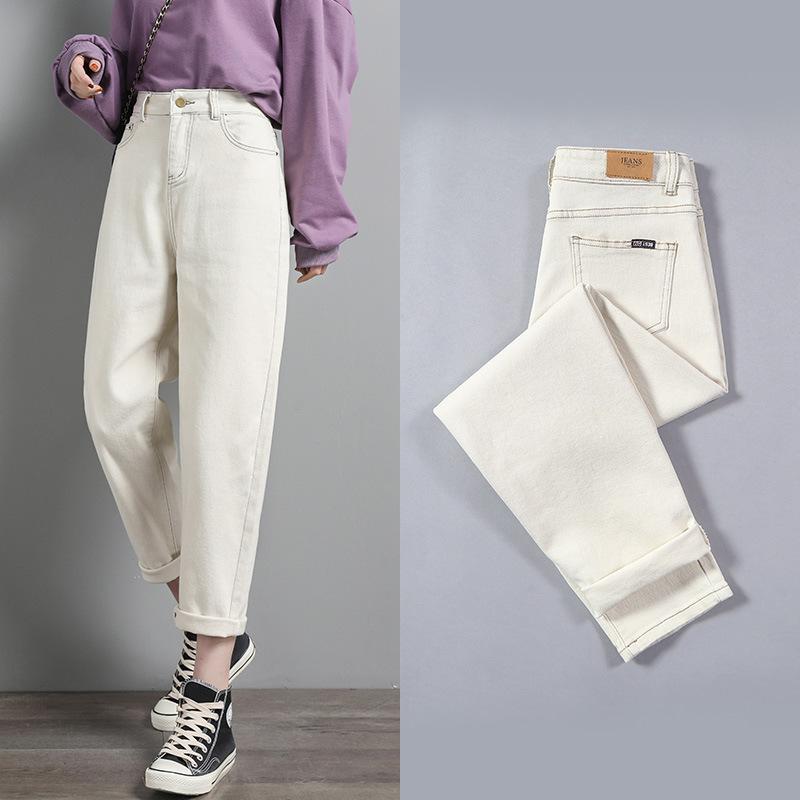 EG41NB Lente en herfst damesjeans Harlan broek Losse spijkerbroek Dunne elastische radijspopsbroek Lange broek Denim broek Negenkwart broek 32 wit