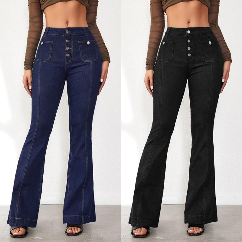 EG41NB Lente en herfst dames jeans gesp slim micro hoge taille splicing broek XL donkerblauwe kleur