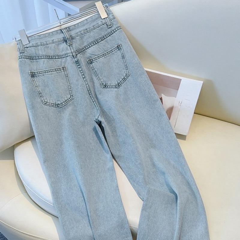 EG41NB Gedrapeerde jeans Hoge taille Verstelbare vleesbedekkende peervormige jeans voor dames Rechte losse sleepbroek met wijde pijpen XL lichtblauwe kleur