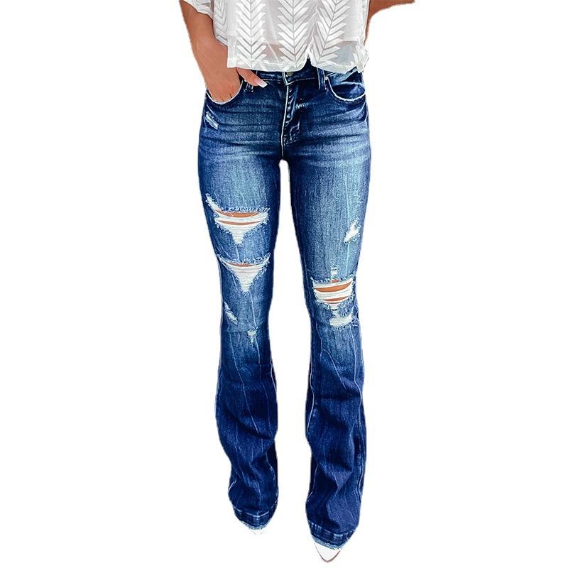 AB45XJ Damesjeans Temperament Broken Holes Micro Flare Casual Broek XL donkerblauwe kleur