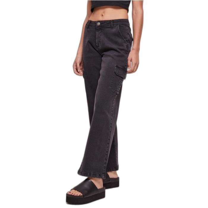 59caps Pantalon cargo - Urban Classics - Femme - Taille haute - Denim extensible - Noir