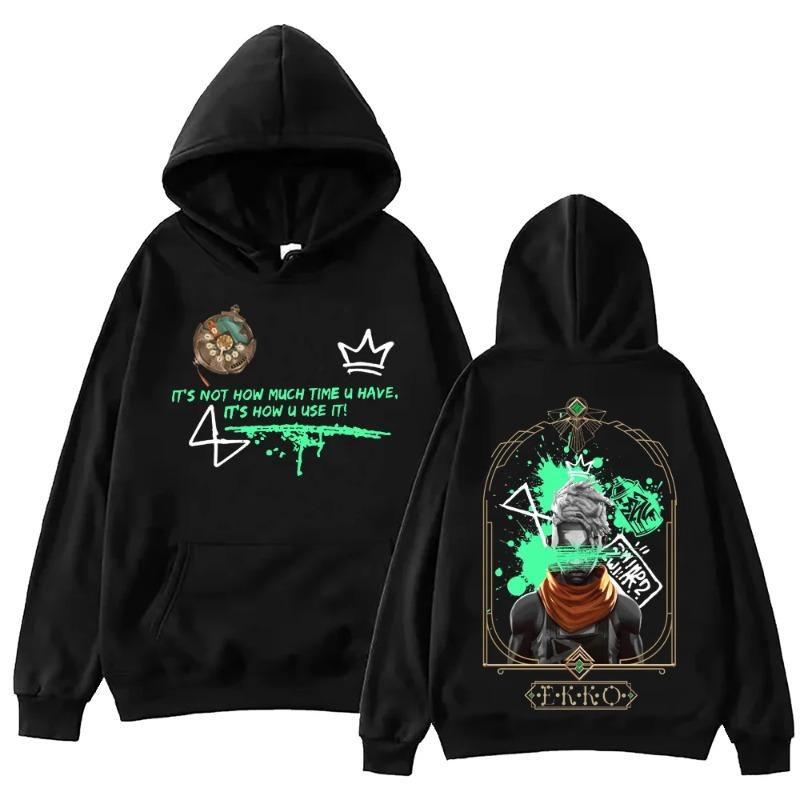 WowClassic Hot Anime Ekko-Arcane Hoodie Harajuku Hip Hop Pullover Tops Populaire Muziek Sweatshirt Fans Cadeau Hoodies & Sweatshirts Heren M zwart