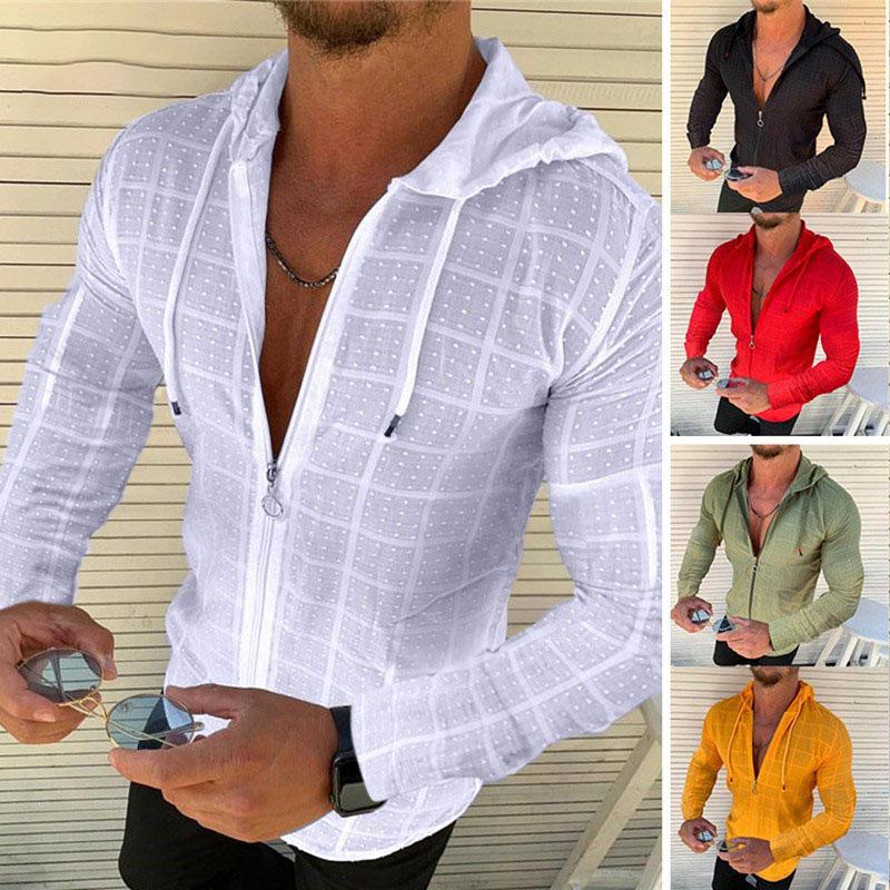 AI Supermarket Heren effenkleurig vest met capuchon - lange mouwen, geborsteld, jeugdige stijl (Zomer 2021) 2XL zwart