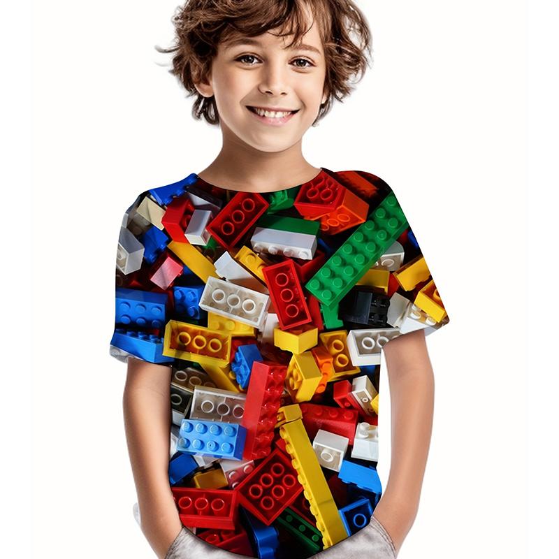 HerSight Kinderen T-shirt Bouwstenen 3D-print Jongens T-shirt Casual Pullover Ademend Korte Mouw T-shirt Voor Jongens Zomer Tops Camiseta 5-6Y